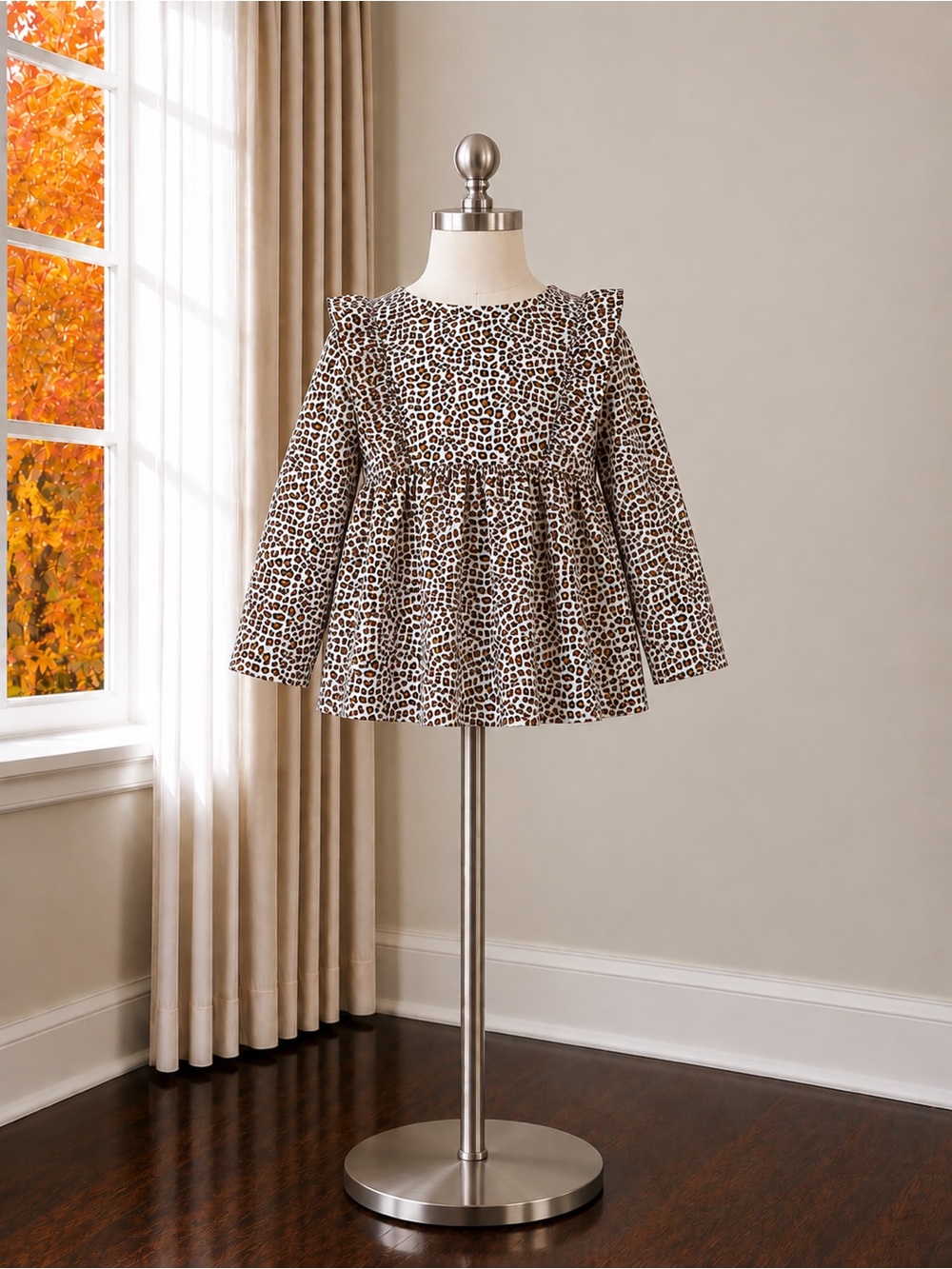 GAP Girls' Brown & White Leopard Peplum Long-Sleeve Top